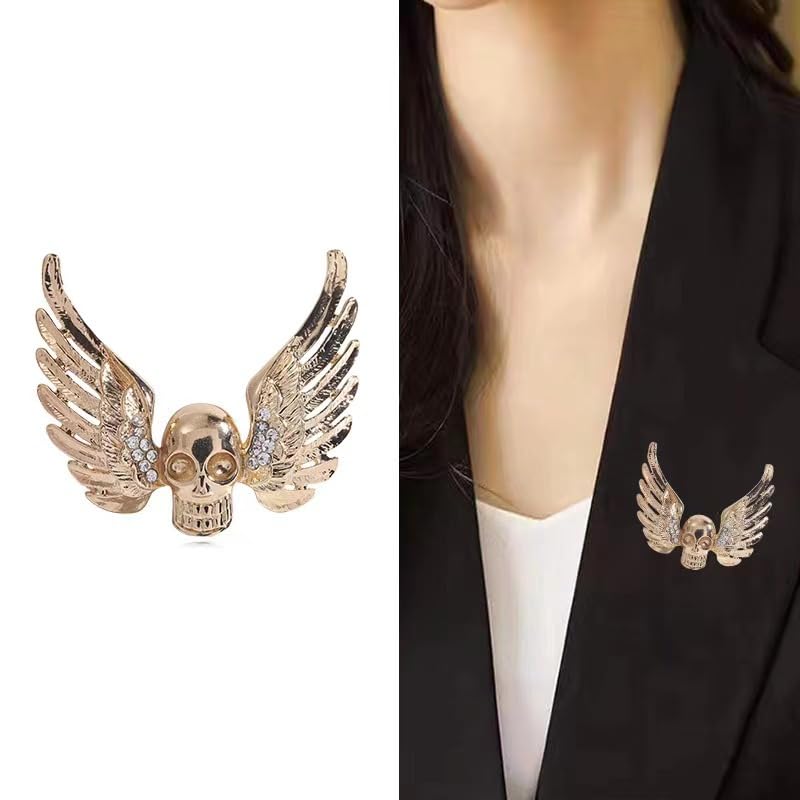 Image of Punk Skull Head Cross Sword Brooch Pin Cool Skeleton Lapel Pin for Dress Suit Decor Halloween Party Clothing Accessories for Women Men
