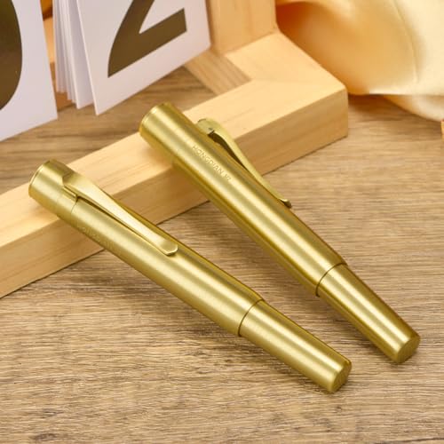 Image of Hongdian M2 Black Forest Mini Fountain Pen, Medium Soft Golden Nib and Slim Shape, Short Pocket, Brass Travel Pen (Shiny Brass)