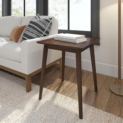 Plank+Beam Mid Century Modern Square Side Table, Couch Side Table, Small End Table for Office Space, Wooden Accent Table, Walnut