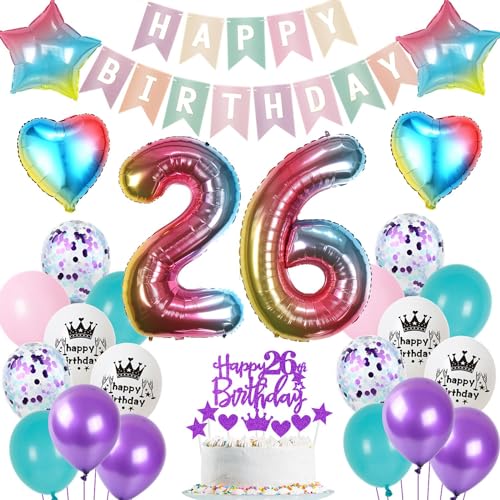 Ohaoduo palloncini 26 anni compleanno donna Colorato decorazioni torta 26 anni compleanno donna decorazione festa Colorato palloncini compleanno 26 anni donna decorazioni compleanno 26 anni donna