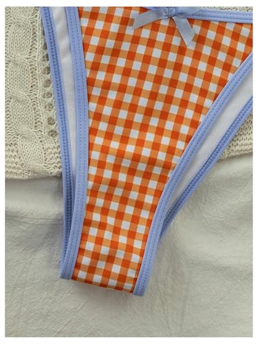 GORGLITTER Women's Two Piece Gingham Bikini Sets Bow Halter Triangle Swimsuit Tie Side Bathing Suit4