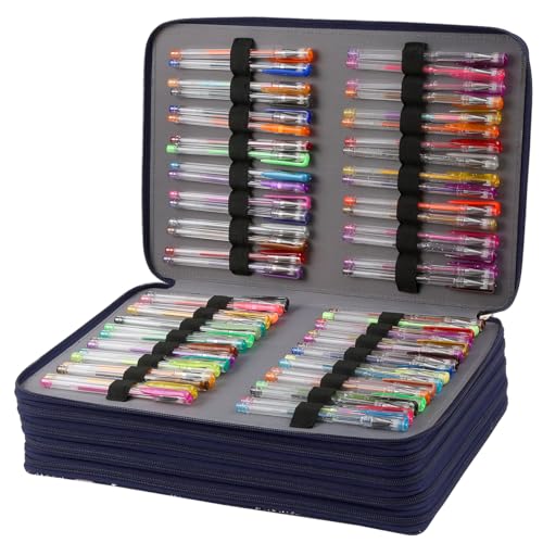 Image of 500 Slots Colored Pencil Organizer with Handy Wrap and Zipper Closure Twill Fabric Large Capacity Pencil Case for Watercolor Pencils & Gel Pen(Large Slots,Galaxy Blue)