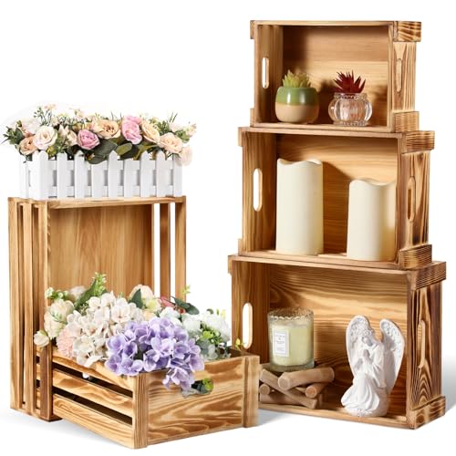 CroBlissful 5 Pack Decorative Wood Crates for Display 5 Sizes