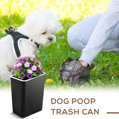 Image of Jingmore Dog Poop Trash Can Outside 3.96 Gal / 15 L Plant Styled Dog Waste Trash Can with Lid 50 Waste Bags Outdoor Indoor Poop Container Slim Garbage Bin for Yard Garden Pet(Purple Flower Black)