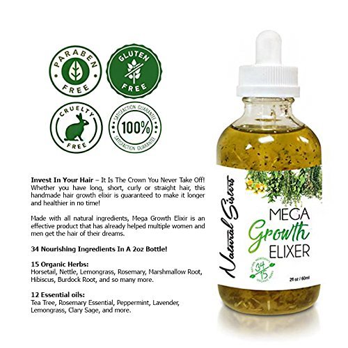 Natural Mini Hair Growth Kit : 3 Pcs Set -Mega Growth Elixir Oil Handmade With Organic Herb & Essential Oils - Thinning Hair Made in USA