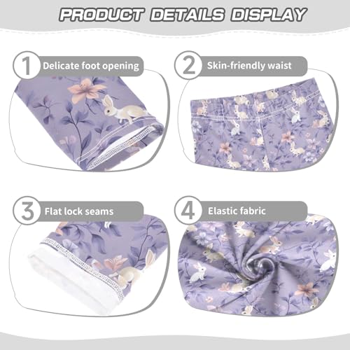 Purple Floral Rabbit Girls Leggings Soft Stretch Workout Yoga Dance Pants for Kids Casual Tights3