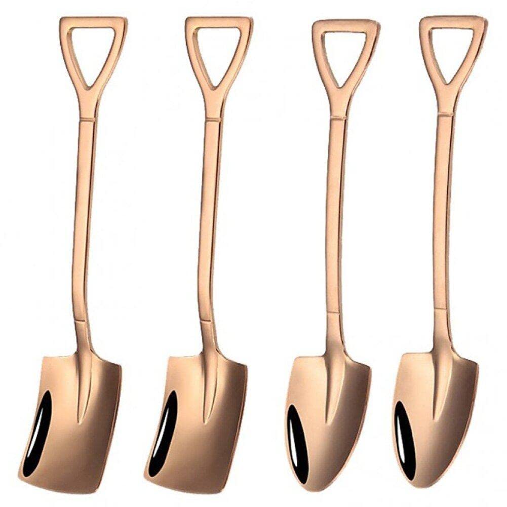 Wudaizhi Rose Gold 4 Pcs Spoon Stainless Steel Coffee Stirring Shape Dessert Spoons For Kitchen Tea Parties (Rose Gold)