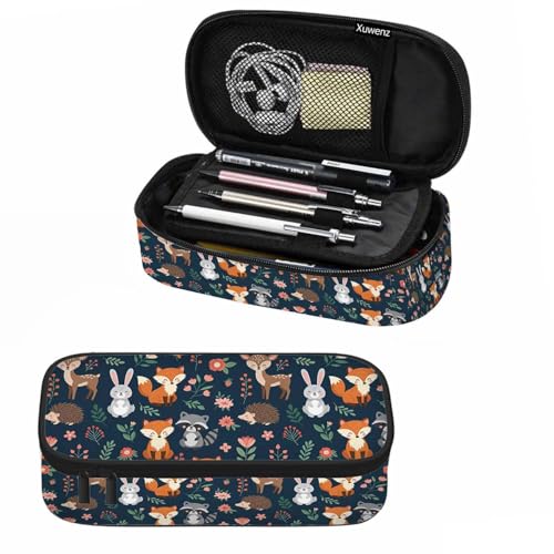 Image of Yellow Fox Pencil Holder Bag Flowers Grass Birds Cartoon Animal Pencil Case College Office Organizer for School Students Boy Girl