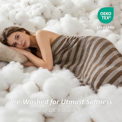 Image of EMME Cotton Muslin Blanket Couch 4-Layer Breathable Gauze Soft Lightweight Bed Blankets Adults Brown Throw XL (50 inch x 70 inch)