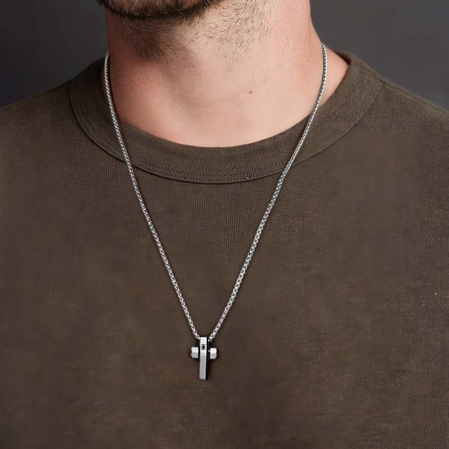 Cross Necklace for Men, Stainless Steel Christian Cross Pendant Necklaces for Men, Silver Chain Necklace for Men, Fade-Resistant, Stylish Jewelry Gift for Him