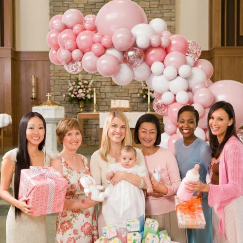 Image of Pink and White Balloons Arch Kit,130pcs Pink Balloons Garland