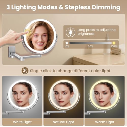 Espejo de maquillaje FRANO de pared con luces y brazo extensible miniatura 5