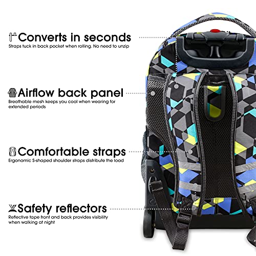 Image of J World Sunrise Kids Rolling Backpack with Wheels for Girls Boys, Roller Bookbag for School, 18 x 13 x 9 Inches, Cubes