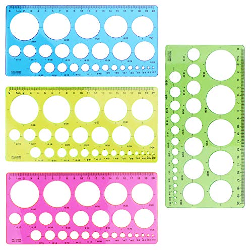 4 Pieces Plastic Template Ruler Circles Drawing Stencil Geometric Tool Multifunction for Office School Home