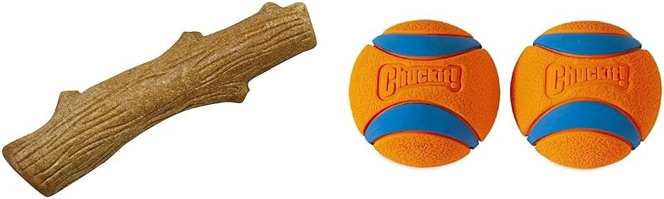 Petstages Dogwood Wood Alternative Dog Chew Toy, Large & Chuckit Ultra Ball Dog Toy, Medium (2.5 Inch Diameter) Pack of 2, for Breeds 20-60 lbs