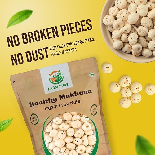 Image of FARM PURE Premium Phool Makhana | Fox Nuts 200g x 1 Pack | Crunchy Roasted Lotus Seeds | Gluten-Free, Low-Calorie, Healthy Snacking, Fasting | Farm Fresh & Preservative-Free I Makhana for Prasadam