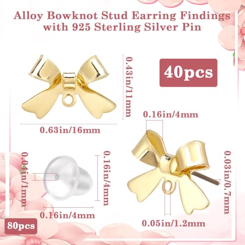 SOFPLATE 1 Box 40Pcs Bowknot Earring Posts Earring Stud with Loop & 80Pcs Plastic Ear Backs 925 Sterling Silver Pin Earring Studs Findings for jewellery Making Accessories DIY Dangle Earrings Supplies - Image 2
