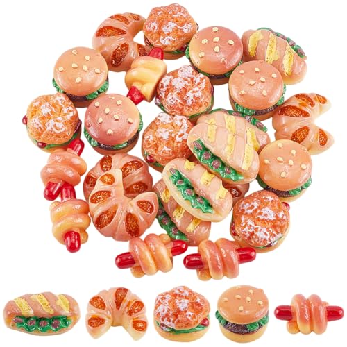 GORGECRAFT 25pz 5 estilos de Comida Rápida En Miniatura Juego de Resina Realista de Hamburguesas Pan de Perrito Caliente Modelo de Comida Accesorios para Casa de Muñecas Decoración de Cocina Cafetería