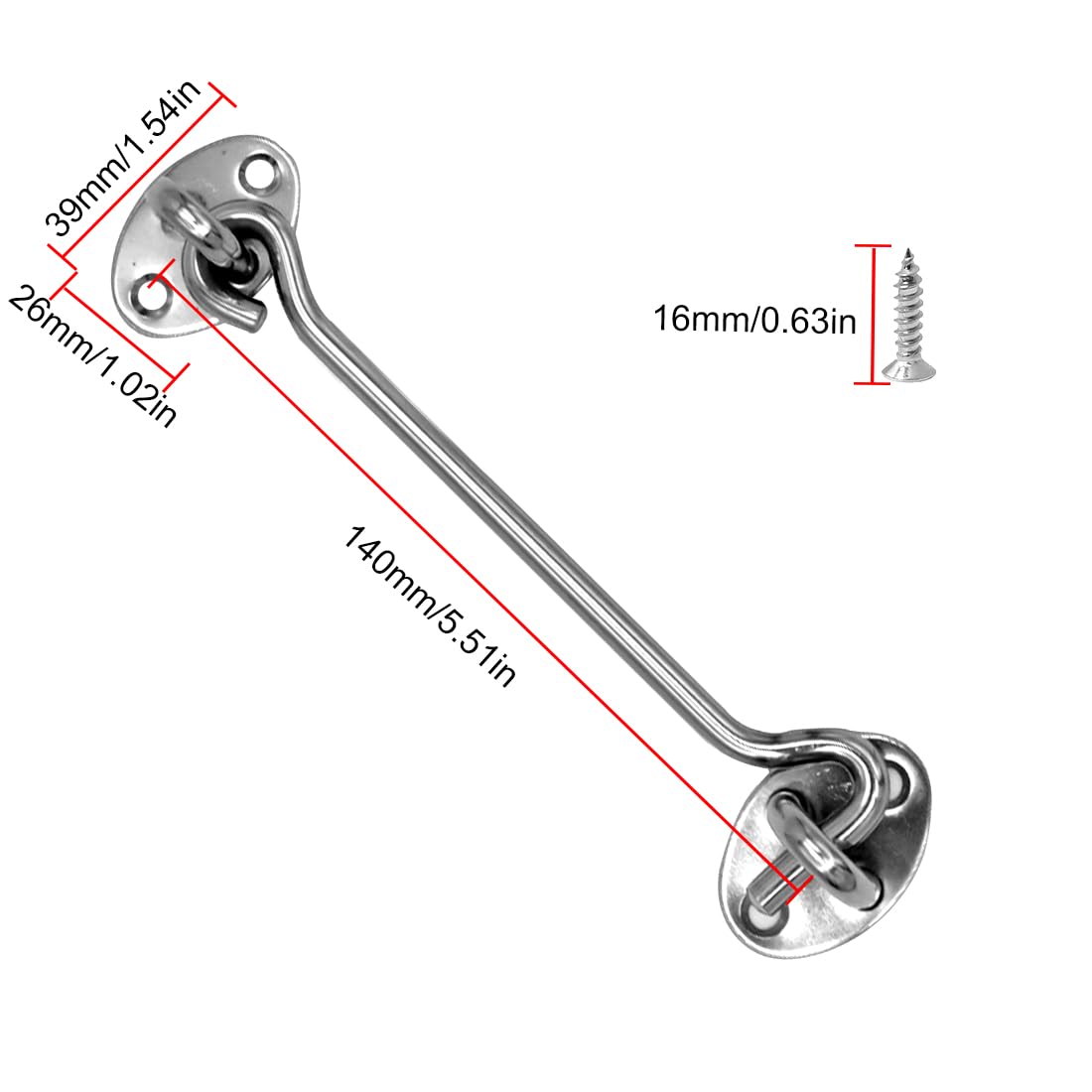 LICQIC 2 Pcs Cabin Hook, Gate Latch Hook, Stainless Steel Eye Latch for Garage Shed Door, Window, Silver, 150 mm / 6 in - Image 2