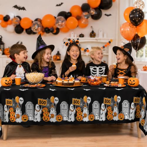 Image of 6Pack Halloween Tablecloth Disposable Plastic Table Cloth Decorations Black