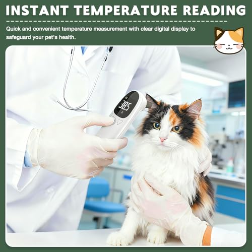 HOVCEH Ohrthermometer Hund, Fieberthermometer Hund mit LED Anzeige, 12,8 * 3,9 cm Tragbares Fieberthermometer Ohr, Fiebererkennung für Katzen, Hunde, Kühe, Ferd(Weiß)