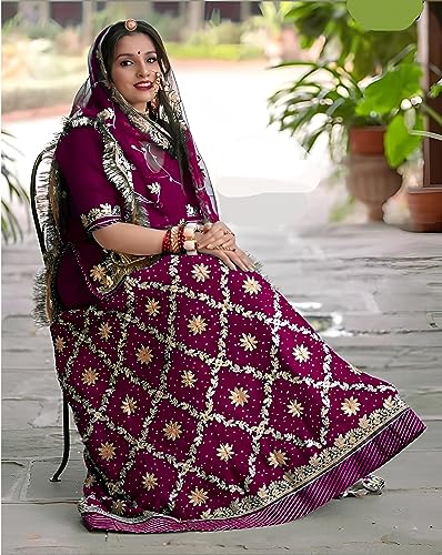 Image of Heavy Embroidery Work Semi Stitched Shimmer Silk Designer Rajputi Poshak For Women Rajasthani Lehenga Choli