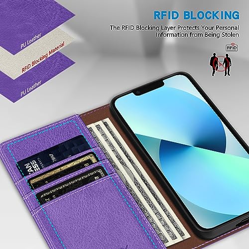 Image of ZZXX for iPhone 13 Wallet Case Strong Magnetic 6.1 inch,Purple