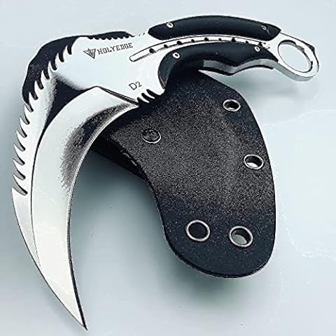 HOLYEDGE 8" Tactical Eagle Head Design Heavy Duty Full Tang D2 Mirror Steel Fixed Blade Karambit Knife with Kydex Sheath for Outdoor Survival,Hunting,Combat,Knives -Collection Gift Cover