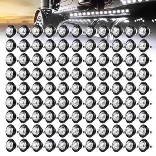 MADCATZ Meerkatt Big Sets 3/4 Inch Mini Round 3 LED Side Marker Indicator Clearance Light w/Grommets Truck Car Trailer Boat 12V DC(Clear Lens/White Light) 100 Pcs.