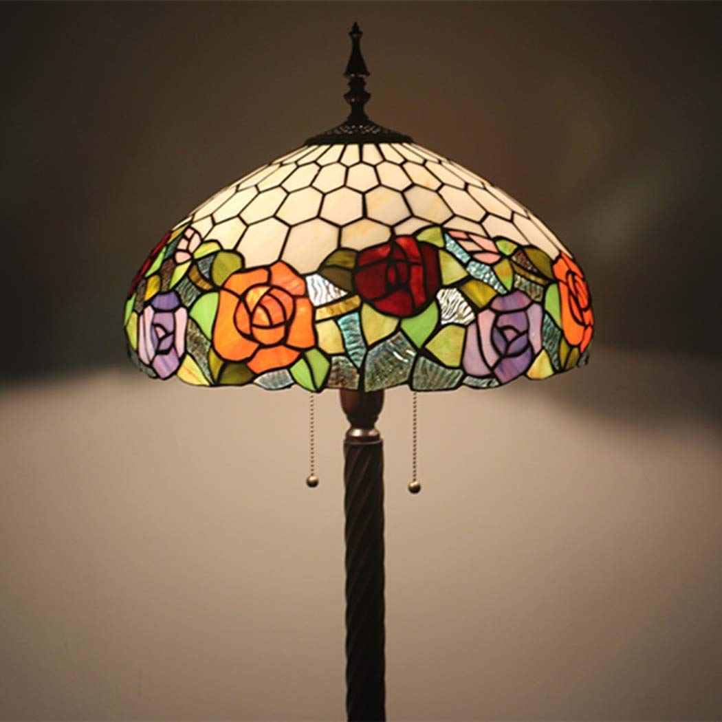 IUokLU 16 Inch Tiffany-style Stained Glass Floor Lights ReadStandLight/Bedroom/Office, Zipper Switch, E27-2 Lights (1)