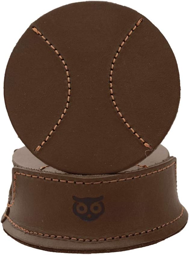 Durable Thick Leather Baseball Coasters (6-Pack) Handmade by Hide & Drink (Bourbon Brown)