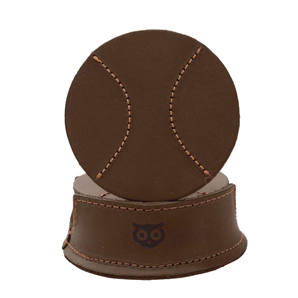 Hide & Drink Leather Baseball Coasters