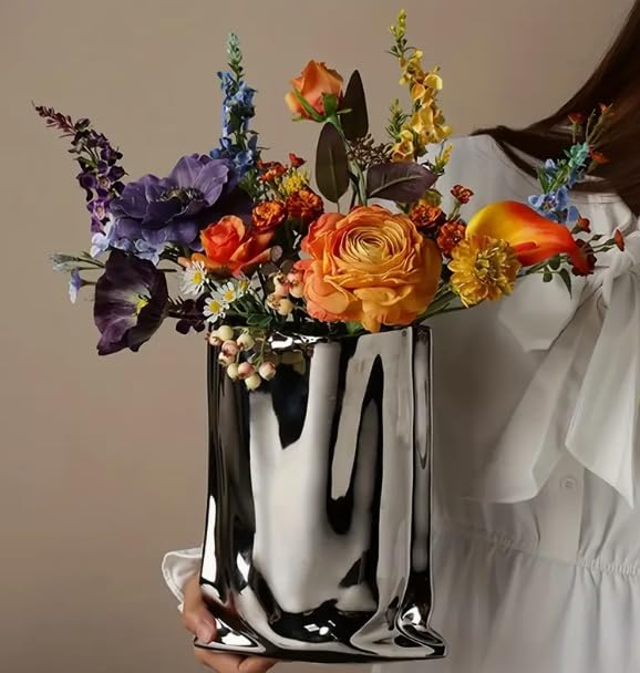 Vase en céramique chromée moderne pour décoration de maison et plantes