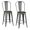 DHP Luxor Counter Stool with Wood Seat and Backrest, 24", Antique Gun Metal