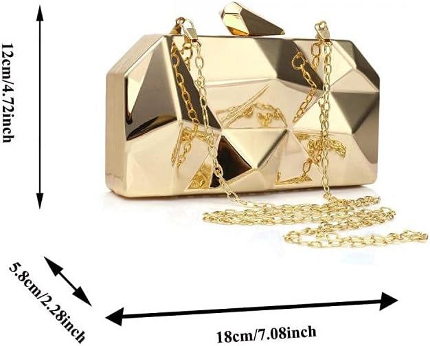 YYW Women Geometric Lattice Pattern Metal Evening Bag Party Wedding Bridal Prom Purse Crossbody Bag with Chain