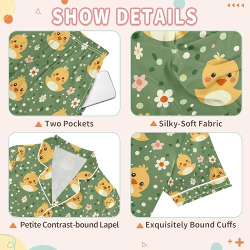 senya Cute Duck Faces A Satin Summer Pajama Sets Silk Short Sleeve Button Down Sleepwear3