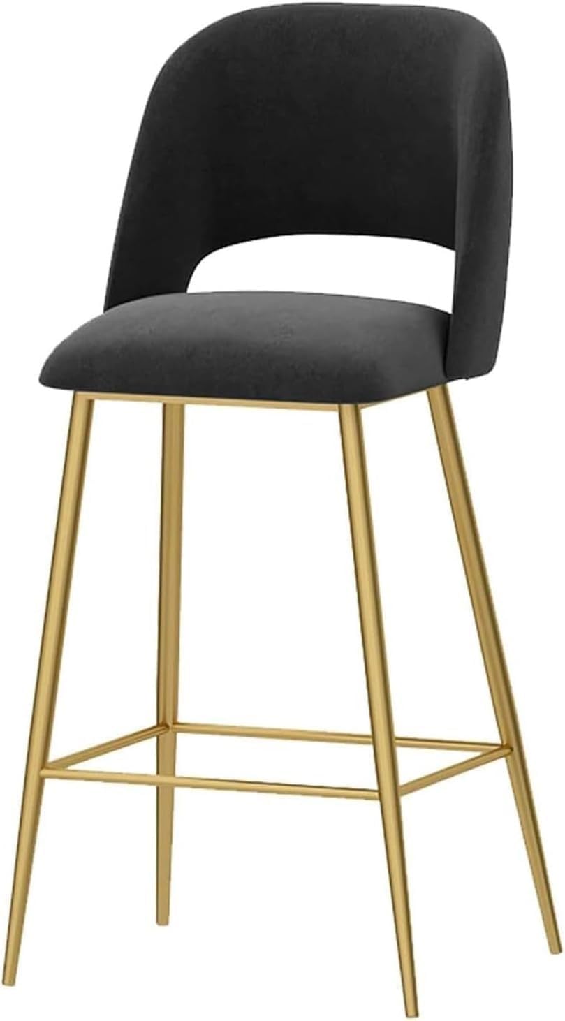 Taburete de Bar Moderno de Terciopelo, 1 Unidad, Altura de mostrador con Respaldo y Patas de Metal Dorado para Cocina.