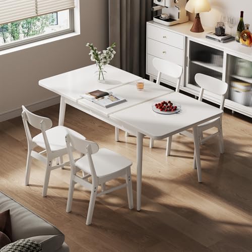Image of Muwuele Solid Wood Extendable Dining Table for 4-8 People with Seamless Extension from 47.2 to 63 Inches, Easy Assembly, Expandable Tables for Small Spaces, Dining Room, Kitchen, Living Room, White