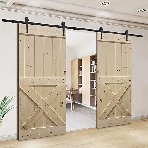 Barn Door Sliding Kit, 16FT Double Door Sliding Door Track Wood Door Hardware Closet Kit, Heavy Duty Carbon Steel Wheel Roller Kit for Double Door - Image 2