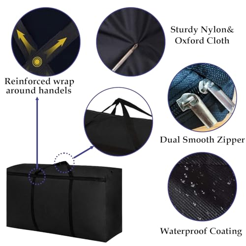 Kongming 2 Stück 180L Aufbewahrungstasche xxl Wasserdichte 600D Oxford Schwarz Extra Groß Umzugstaschen mit Reißverschluss Handgriff für Bettdecken Kissen Kleidung Bettwäsche Aufbewahrung Umzug