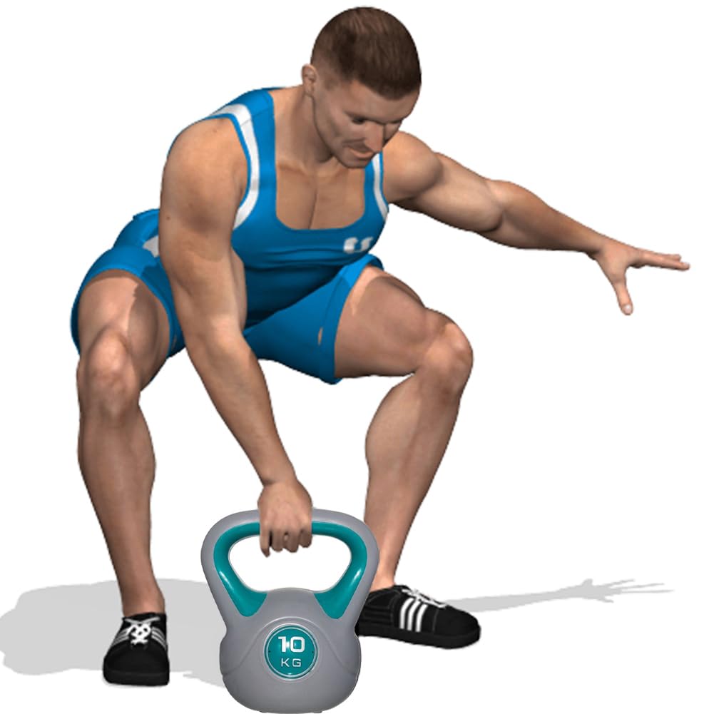 BAKAJI Kettlebell in Ghisa per Palestra e Riempimento Cemento, Fitness, Riabilitazione, Esercizio, Allenamento Forza, Impugnatura Ergonomica Anti-Scivolamento, Fondo Piatto (10, Chilogrammi)