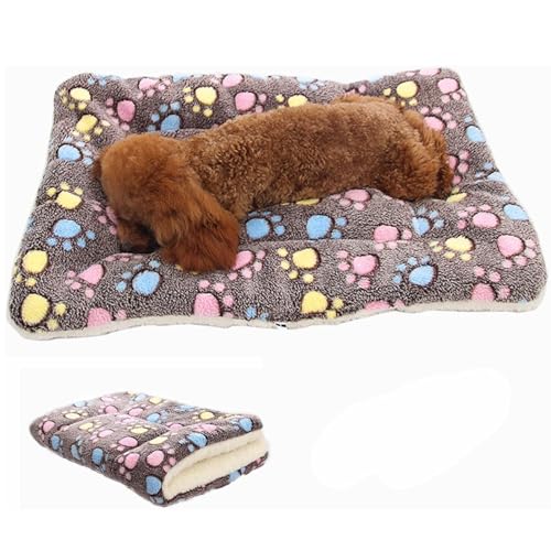 emily pets Autumn Winter Dog Bed Mat Soft Pet Blanket Cushion Cartoon Printed Coral Velvet Pad Small Medium and Large Dogs Pet Supplies,Paw,XS