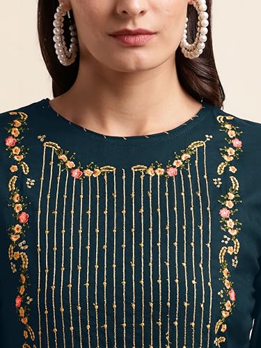 Image of MIRCHI FASHION Women's Straight Fit Rayon Sequins Embroidered and Polka Dots Printed Kurti Only