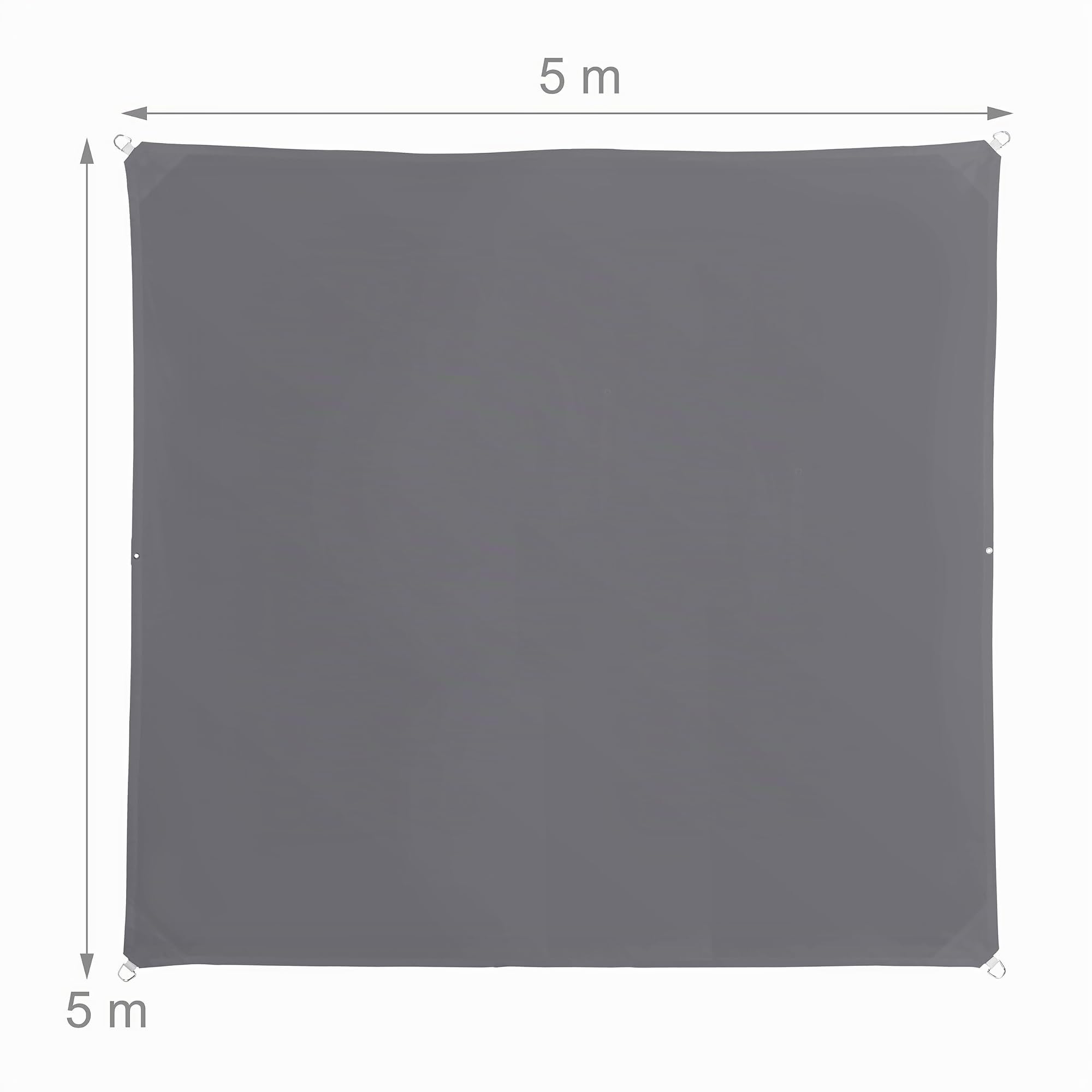 Relaxdays Sonnensegel, 5x5 m, Polyester, wasserdicht, Segeltuch Ösen & Spannseile, Sonnentuch quadratisch, dunkelgrau