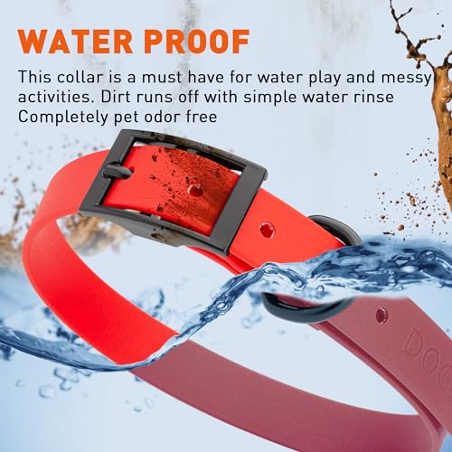 Image of Dogline Biothane Waterproof Dog Collar Strong Coated Nylon Webbing with Black Hardware Odor- Proof for Easy Care Easy to Clean High Performance Fits Small Medium or Large Dogs, Cherry Red