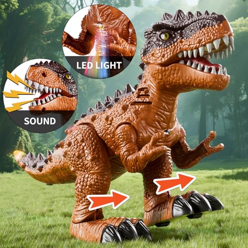 3 Pack Walking Dinosaurs Toys for Boys Kids 3-5 5-7 Years Old, Simulated Tyrannosaurus Brachiosaurus Triceratops with Sound & Light, Birthday Gifts Dino Toy for Toddlers Boys Girls 3 4 5 6 7 8 Years — view 4