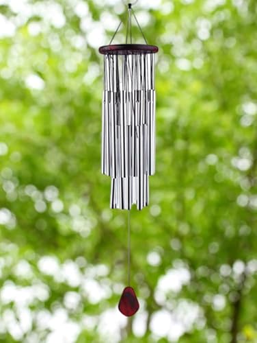 Miniatura 5 de PHILISENMALL Moneda de dinero chino antiguo, campanilla de viento de la suerte con tubos de metal y campanas, decoración de metal platadorado,