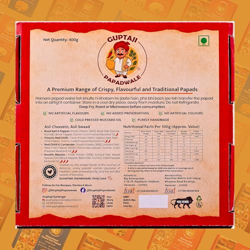 Image of GuptajiPapadwale Banarasi Aloo Papad homemade with Pure Mustard Oil & Zero Preservatives I Double Masala I 100% Natural sun dried potato papad I Crafted by women of Banaras - 800g