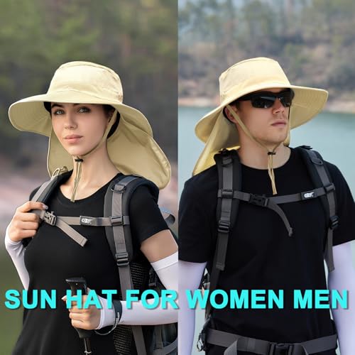 Image of ZOORON Sun Hats for Men Women Fishing Hat with Neck Flap,UPF 50+ Sun Hat Waterproof Wide Brim Bucket Hats for Safari Hiking