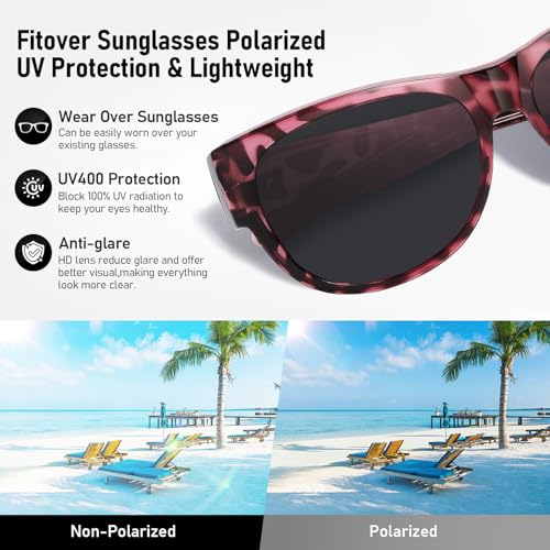 Image of HAOLOTA Sunglasses that Fit-Over Glasses Women Polarized, Trendy Cat Eye Sunglasses Wear Over Glasses, UV Protection